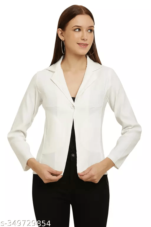 Women Solid Single Breasted Formal Blazer  (White) | Blazer for Women