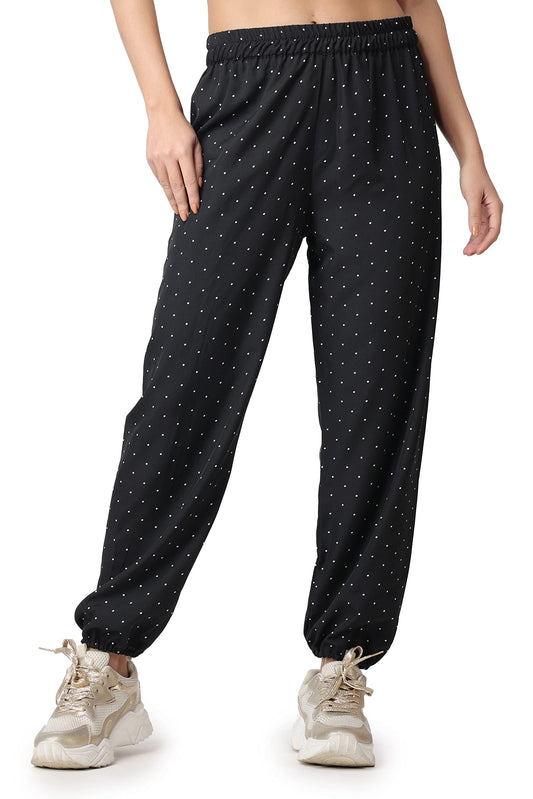 POPWINGS Women Casual Back Polka Dot Printed Regular Relaxed Loose Fit | Joggers for Women