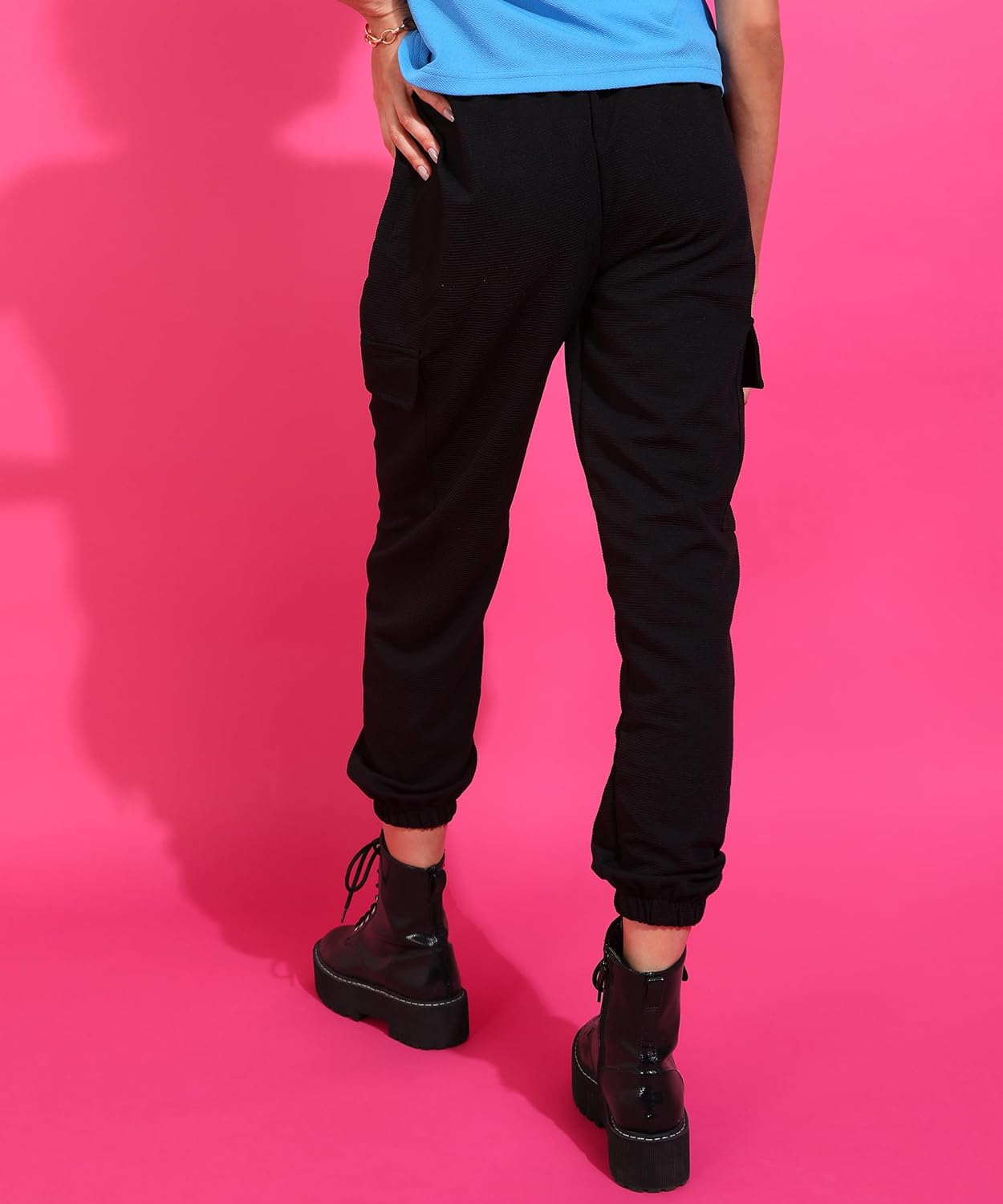 POPWINGS Women Casual Bright Black Solid Women Pocket Joggers | Stylish Joggers for Women | Joggers for Women | Track pants